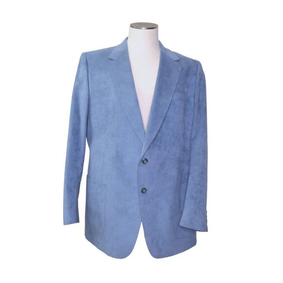 VTG Riviera Tailored Powder Blue 70s Ultra Suede Blazer Men's Size 42 B24 Retro - Picture 1 of 14